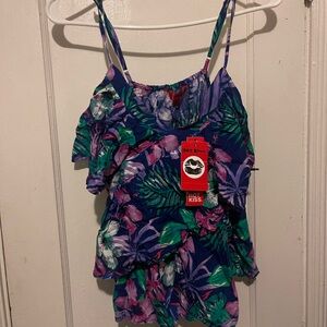Hot Kiss  Floral Ruffle Top - Purple and Green